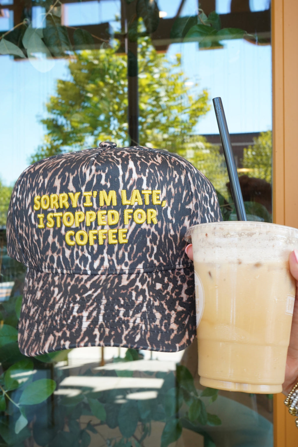 Sorry I'm Late, I Stopped for Coffee - Luxe Leopard Trucker Hat