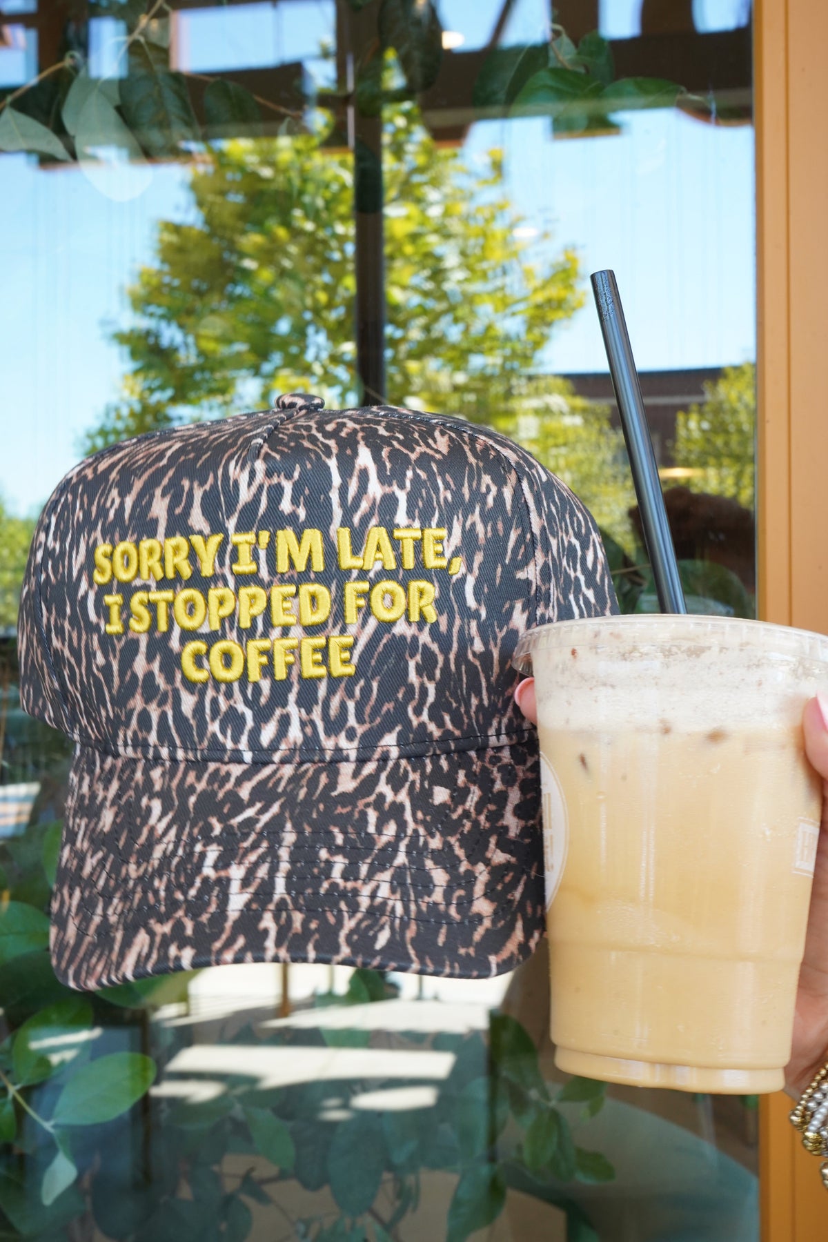 Sorry I'm Late, I Stopped for Coffee - Luxe Leopard Trucker Hat