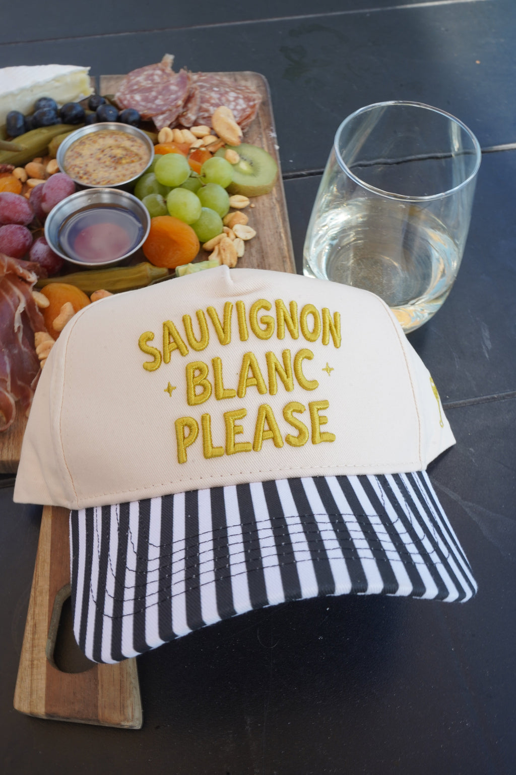 Sauvignon Blanc Please - Black & White Stripe Trucker Hat