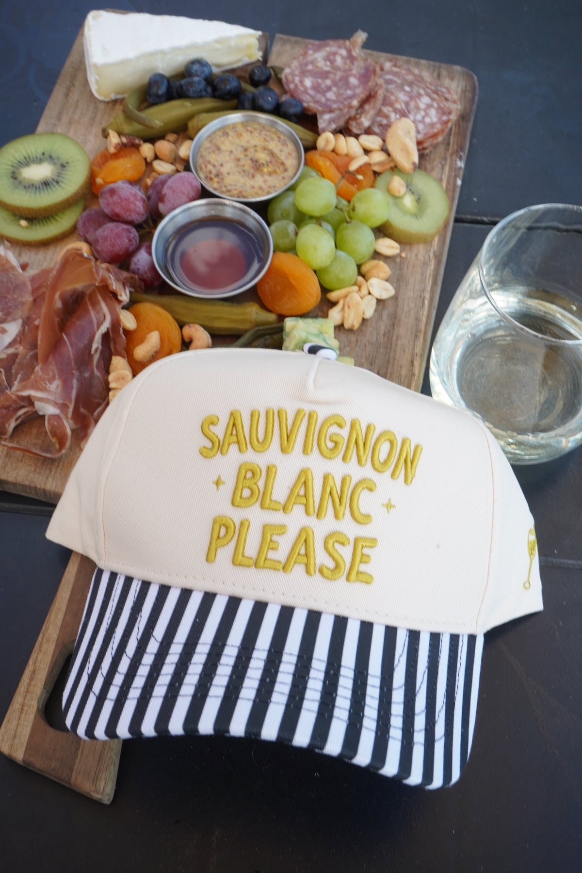 Sauvignon Blanc Please - Black & White Stripe Trucker Hat