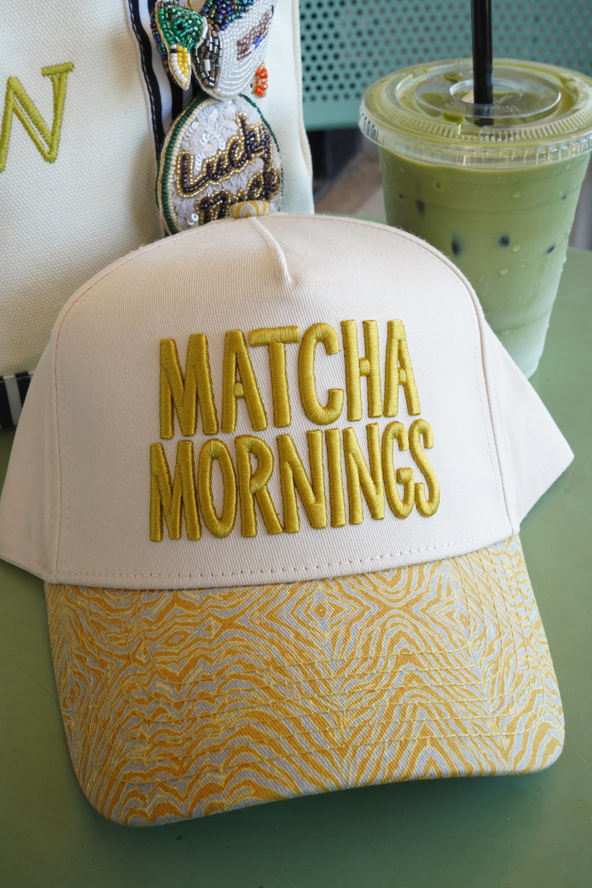Matcha Mornings - Chartreuse Zebra Trucker Hat