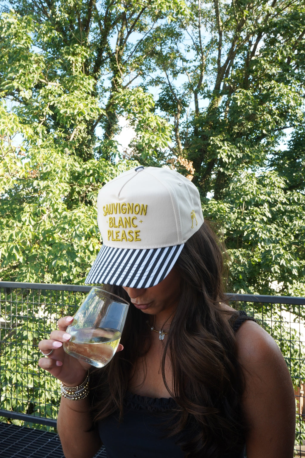 Sauvignon Blanc Please - Black & White Stripe Trucker Hat