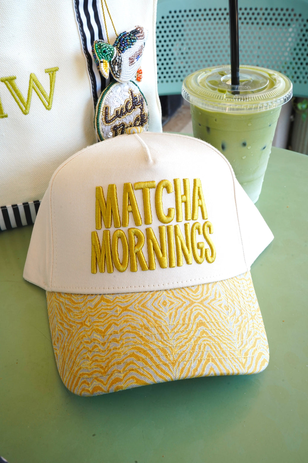 Matcha Mornings - Chartreuse Zebra Trucker Hat