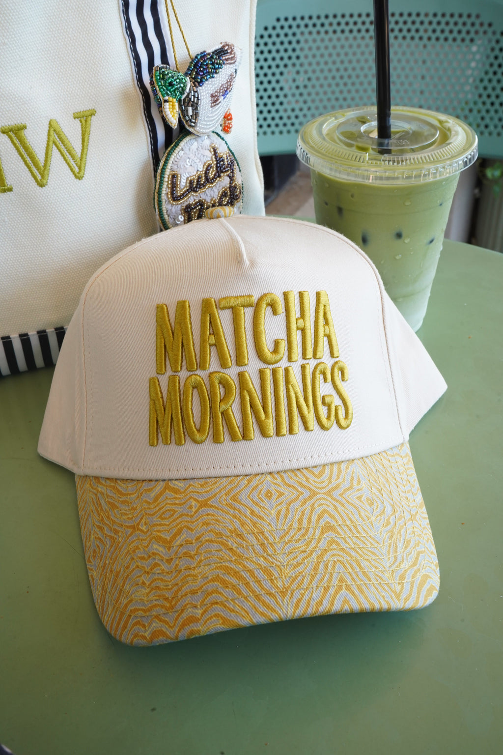 Matcha Mornings - Chartreuse Zebra Trucker Hat