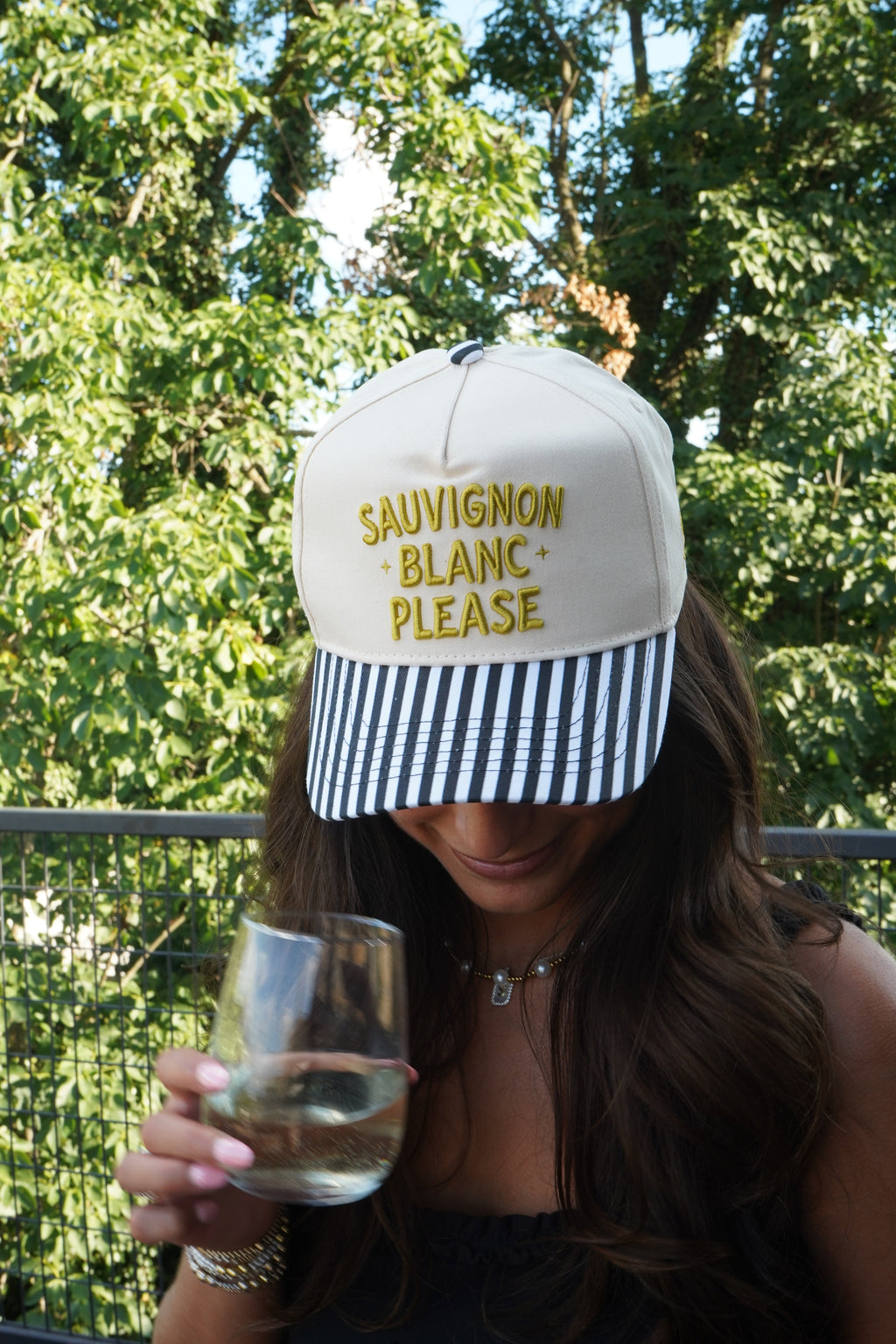 Sauvignon Blanc Please - Black & White Stripe Trucker Hat