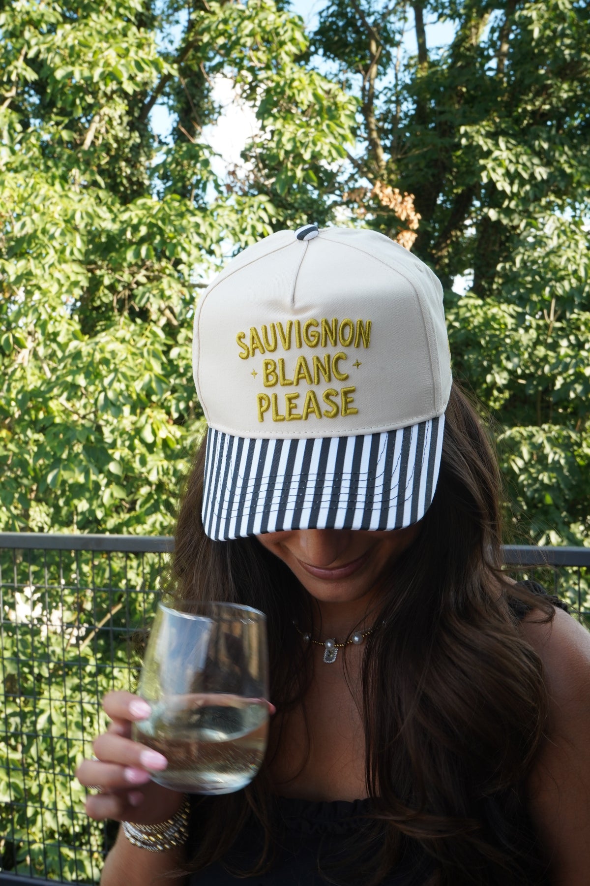 Sauvignon Blanc Please - Black & White Stripe Trucker Hat