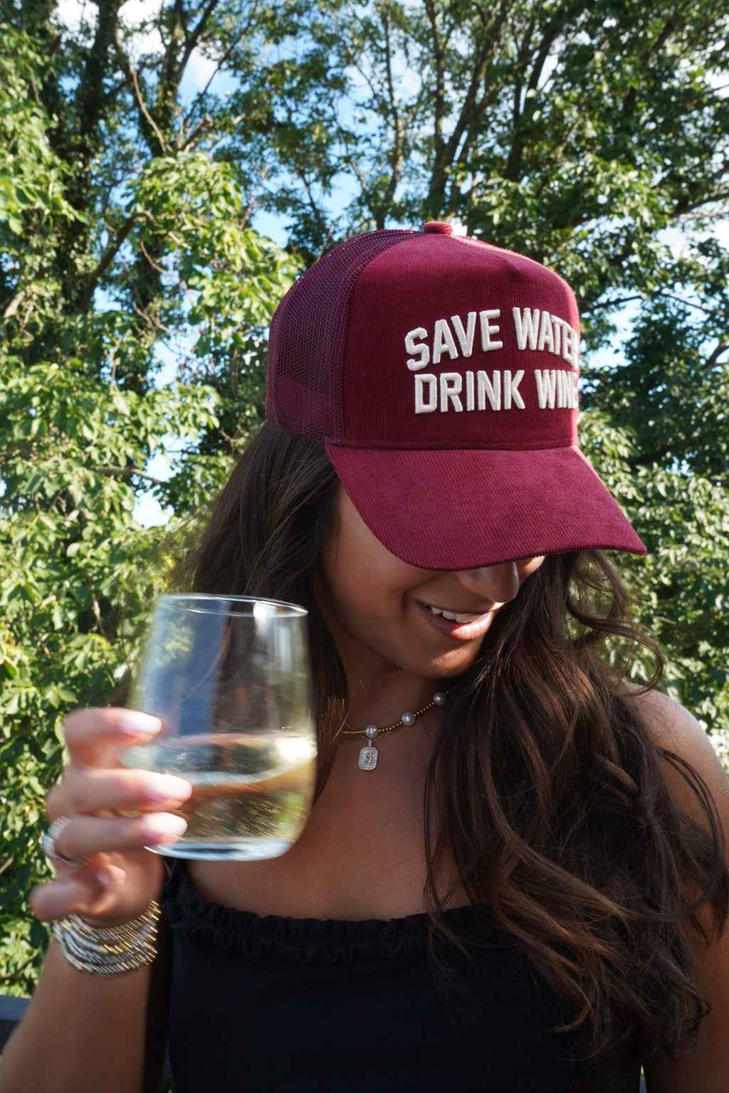 Save Water Drink Wine - Maroon Corduroy Trucker Hat