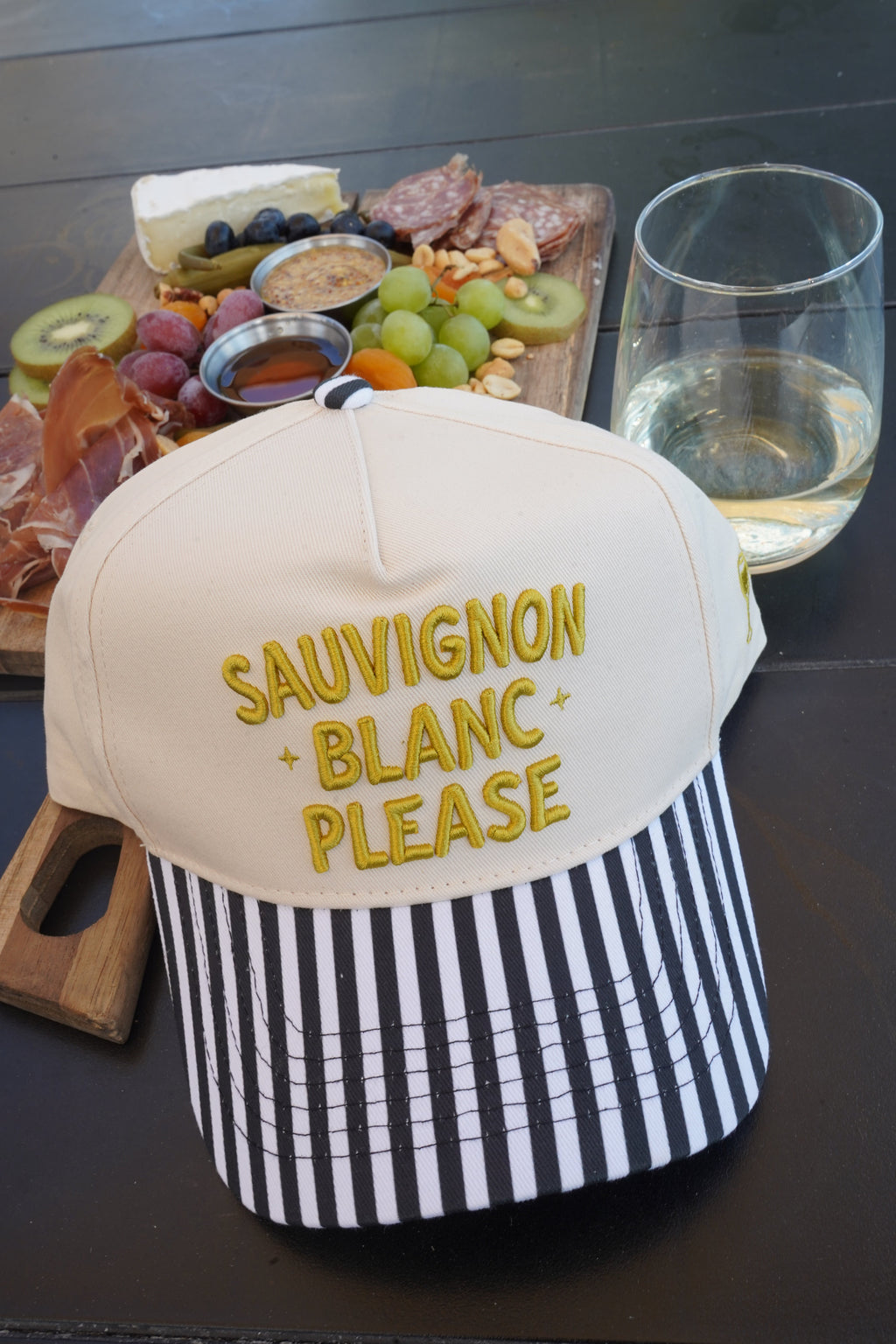Sauvignon Blanc Please - Black & White Stripe Trucker Hat