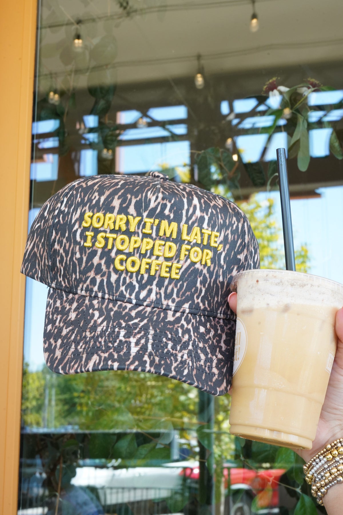Sorry I'm Late, I Stopped for Coffee - Luxe Leopard Trucker Hat