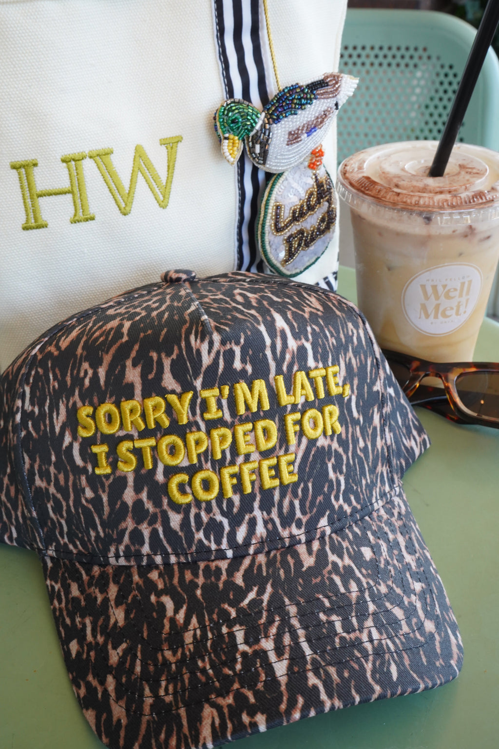 Sorry I'm Late, I Stopped for Coffee - Luxe Leopard Trucker Hat