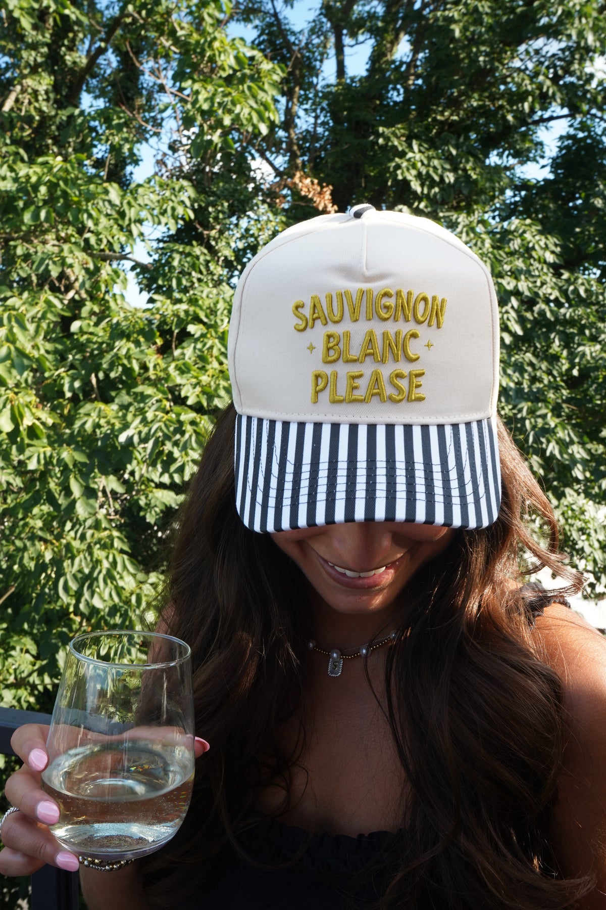 Sauvignon Blanc Please - Black & White Stripe Trucker Hat