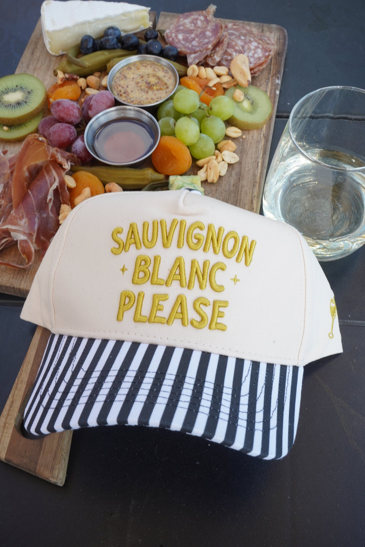 Sauvignon Blanc Please - Black & White Stripe Trucker Hat
