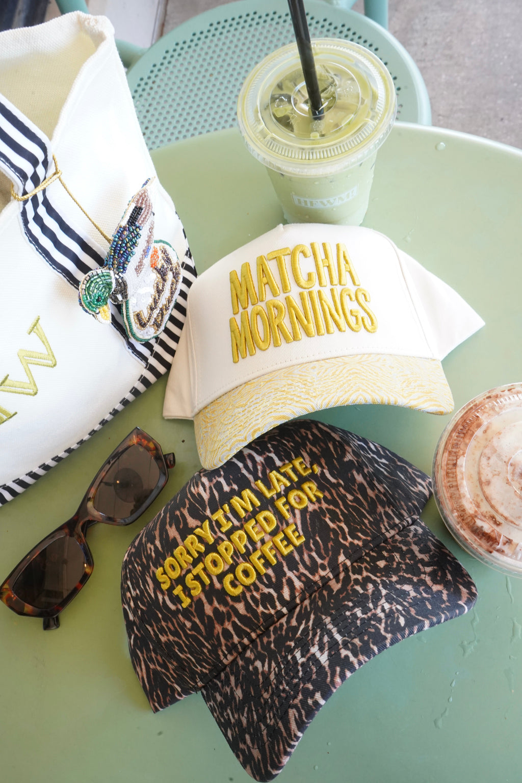 Matcha Mornings - Chartreuse Zebra Trucker Hat