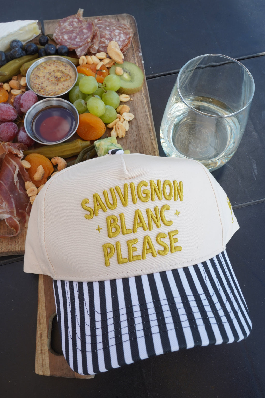 Sauvignon Blanc Please - Black & White Stripe Trucker Hat