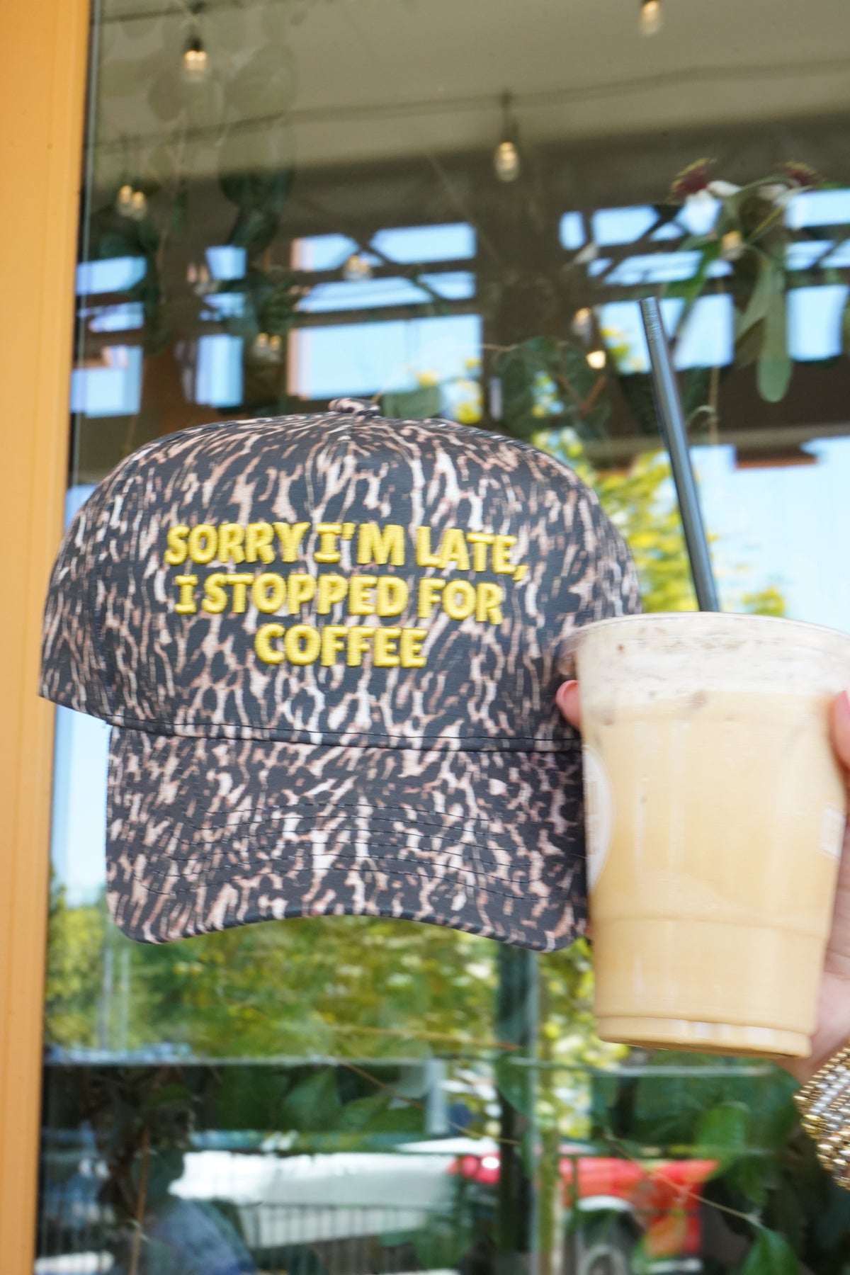 Sorry I'm Late, I Stopped for Coffee - Luxe Leopard Trucker Hat