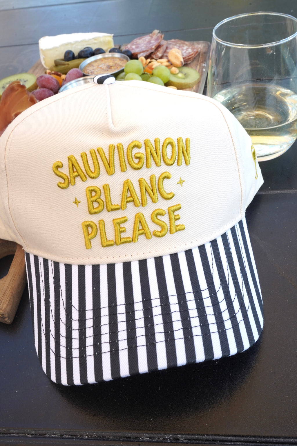 Sauvignon Blanc Please - Black & White Stripe Trucker Hat