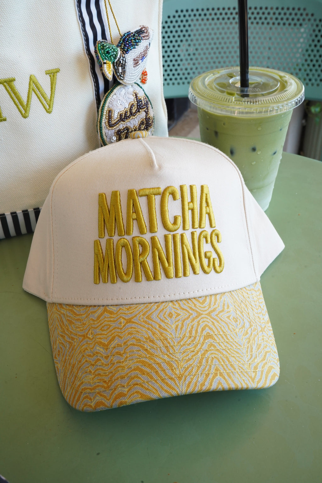 Matcha Mornings - Chartreuse Zebra Trucker Hat