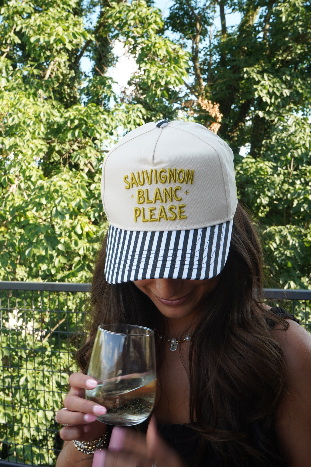 Sauvignon Blanc Please - Black & White Stripe Trucker Hat
