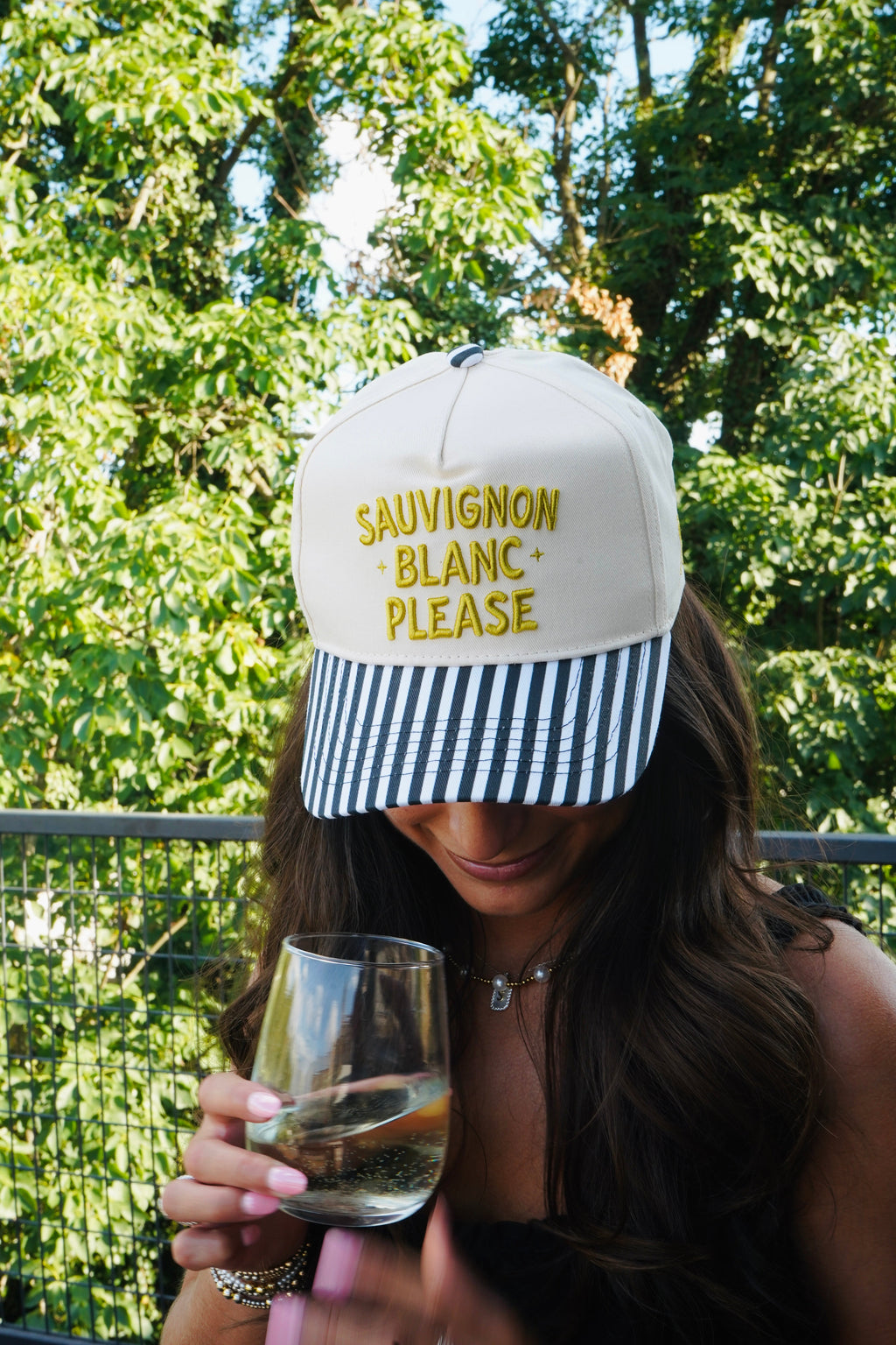 Sauvignon Blanc Please - Black & White Stripe Trucker Hat