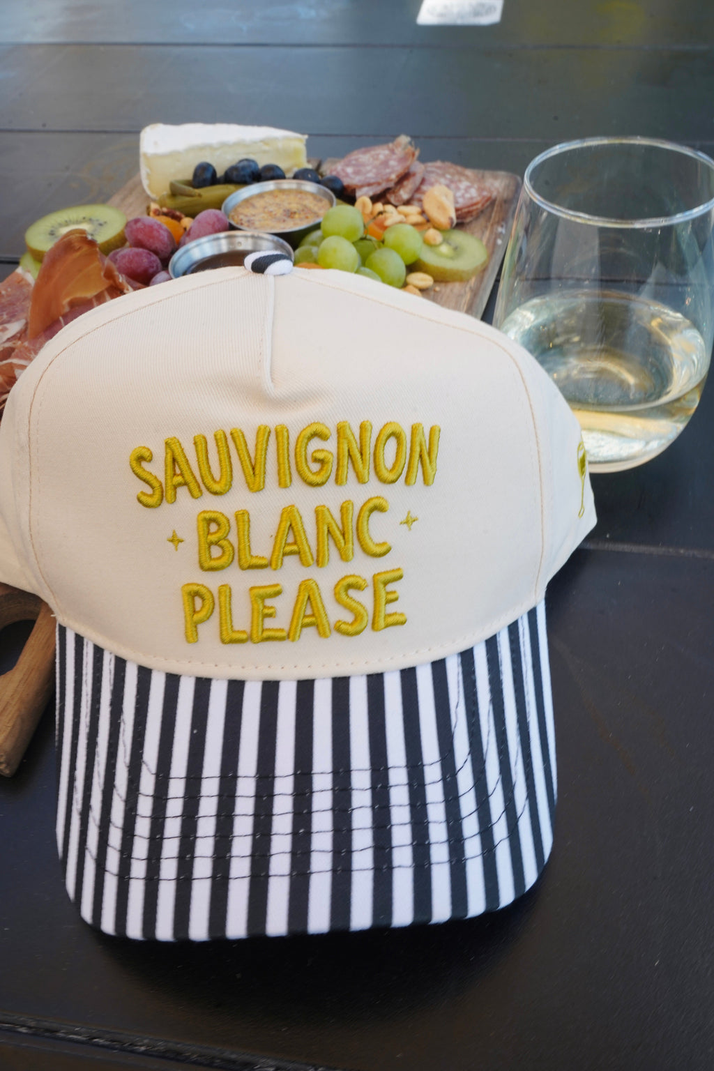 Sauvignon Blanc Please - Black & White Stripe Trucker Hat