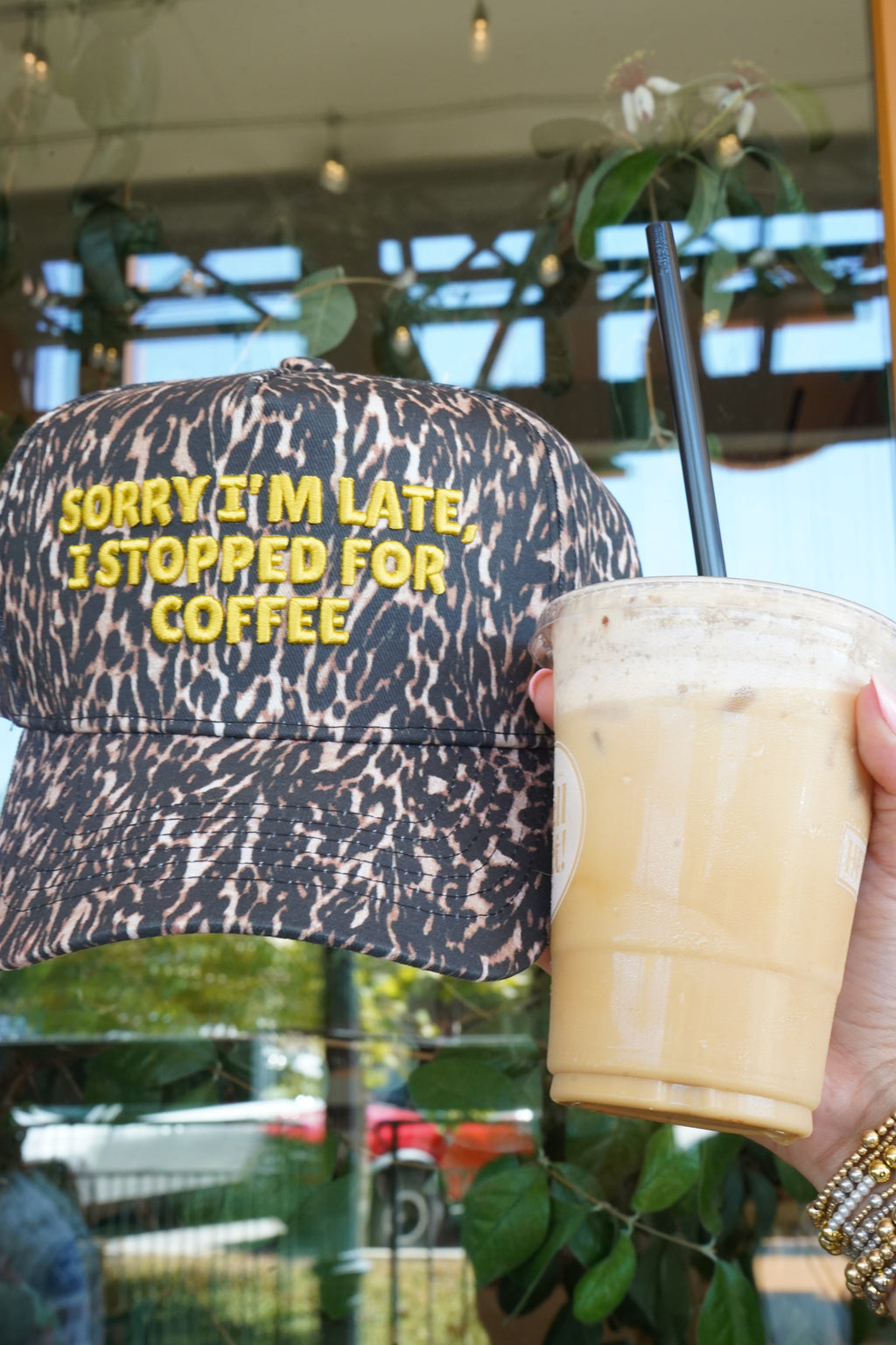 Sorry I'm Late, I Stopped for Coffee - Luxe Leopard Trucker Hat