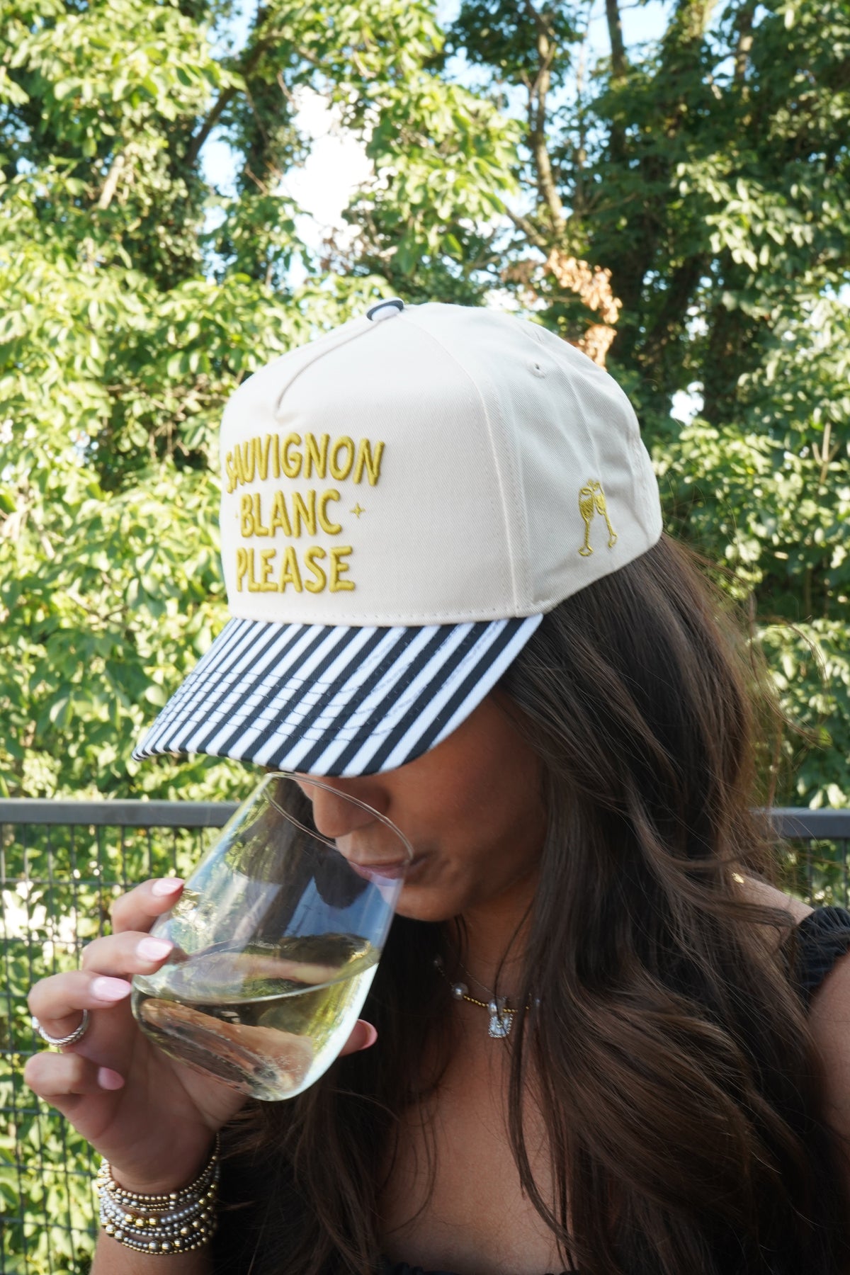 Sauvignon Blanc Please - Black & White Stripe Trucker Hat
