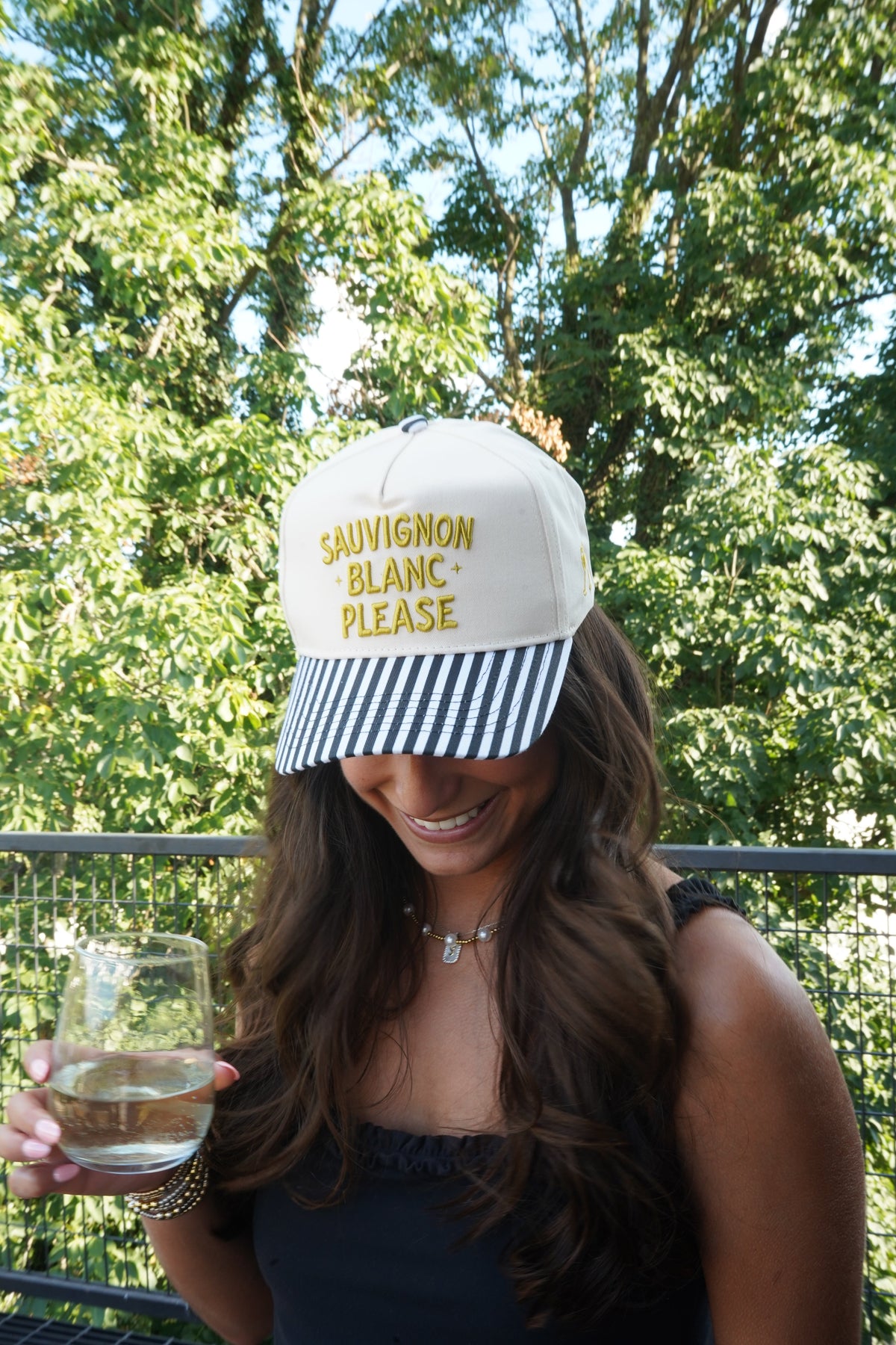 Sauvignon Blanc Please - Black & White Stripe Trucker Hat