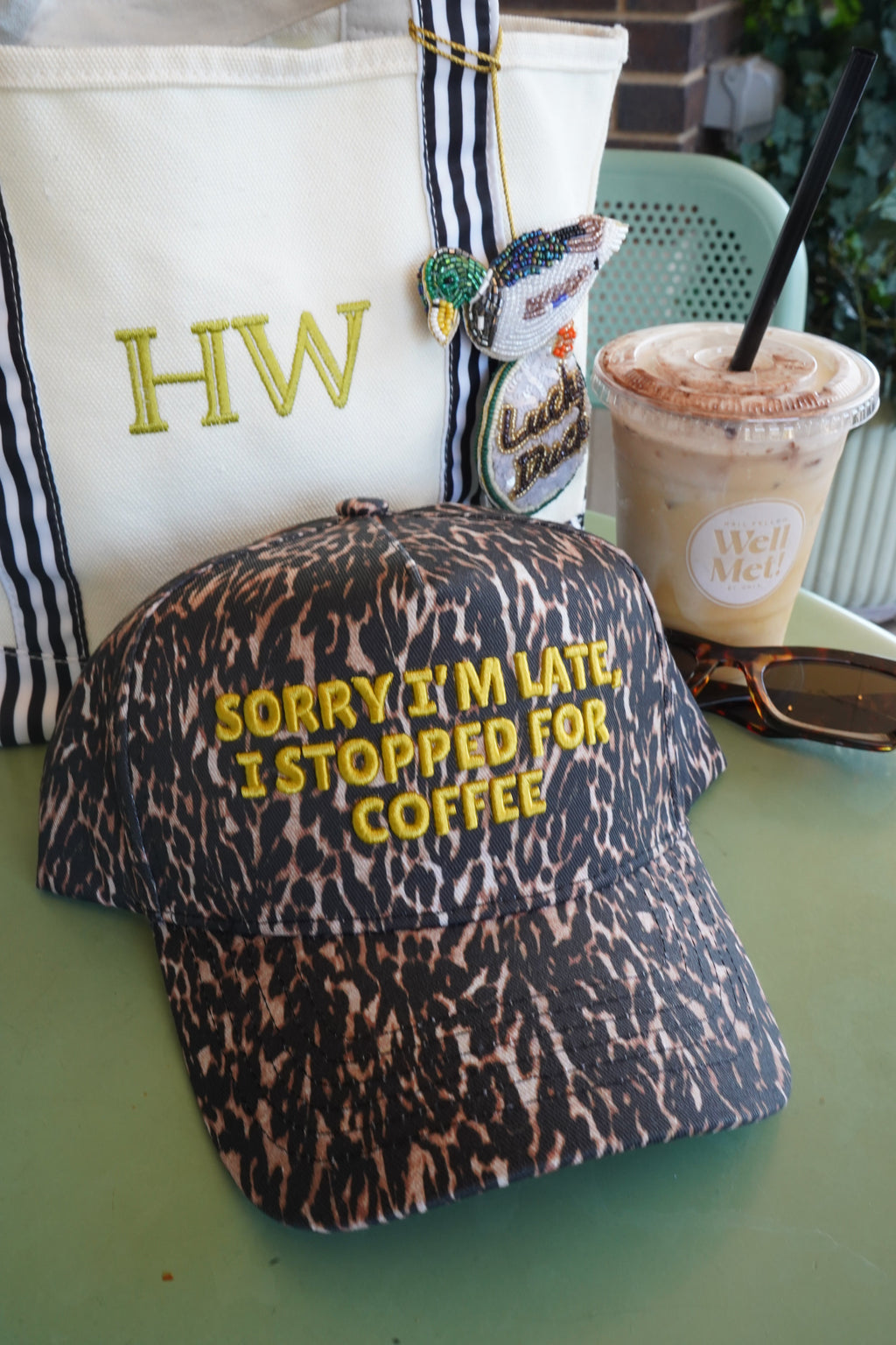 Sorry I'm Late, I Stopped for Coffee - Luxe Leopard Trucker Hat