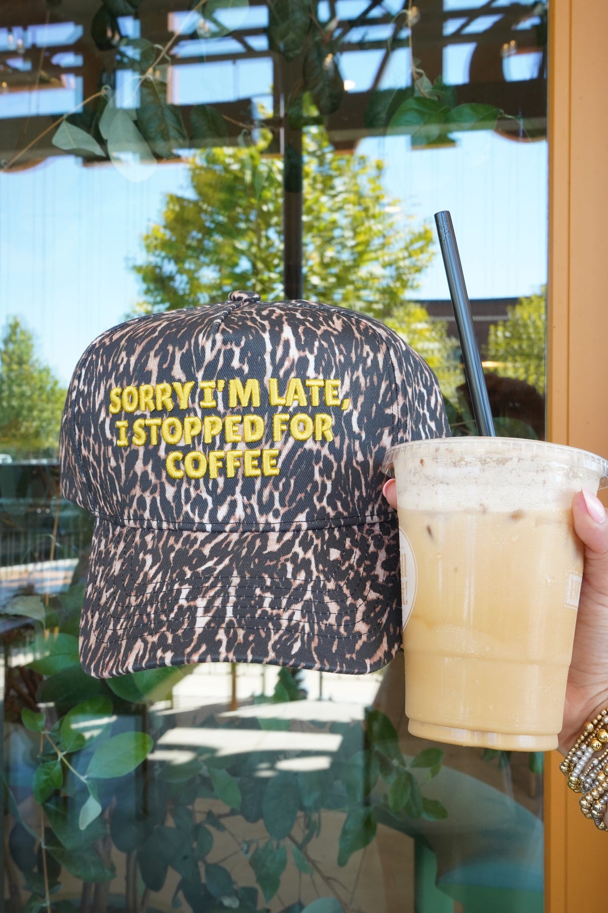 Sorry I'm Late, I Stopped for Coffee - Luxe Leopard Trucker Hat