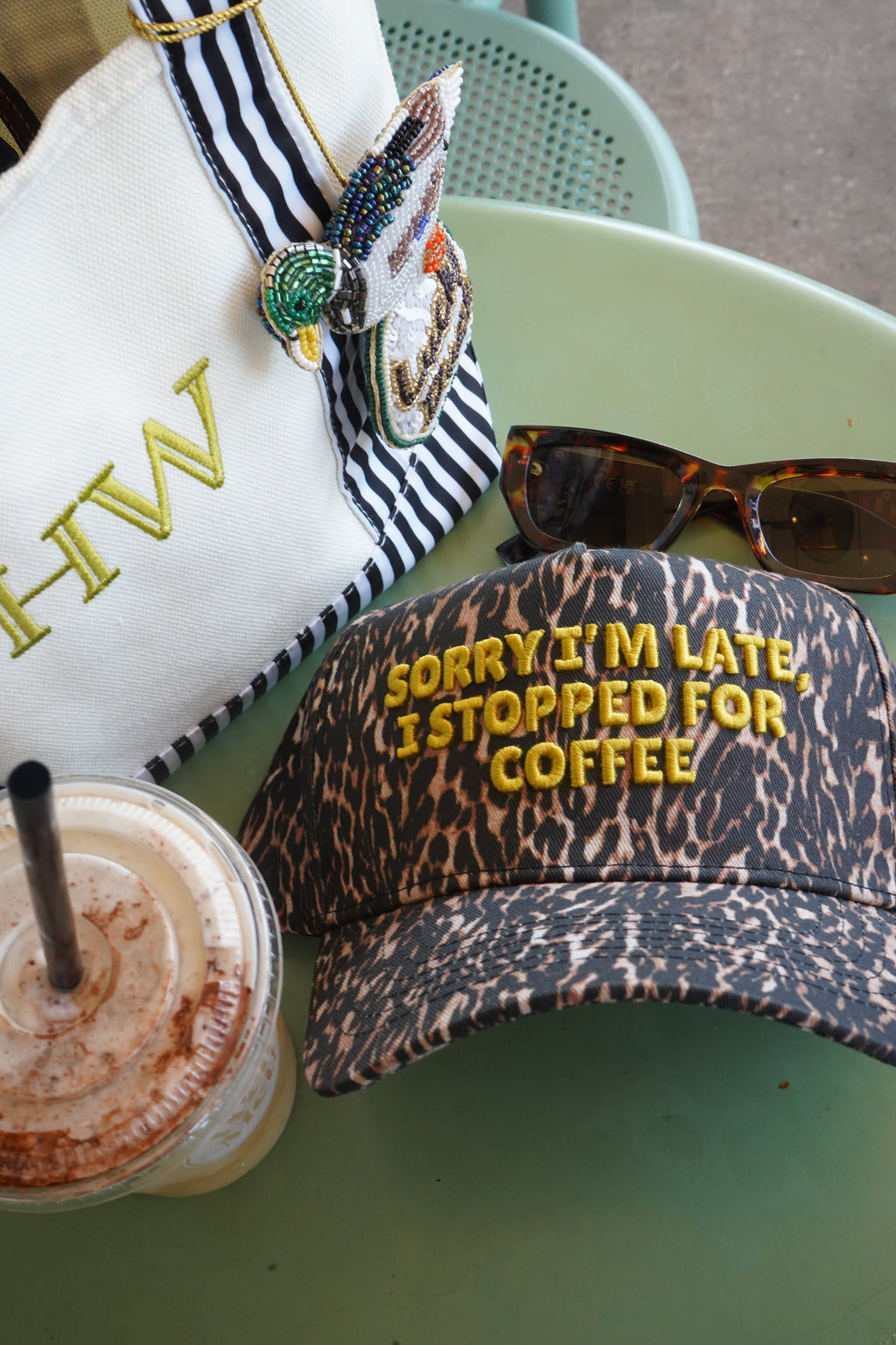 Sorry I'm Late, I Stopped for Coffee - Luxe Leopard Trucker Hat