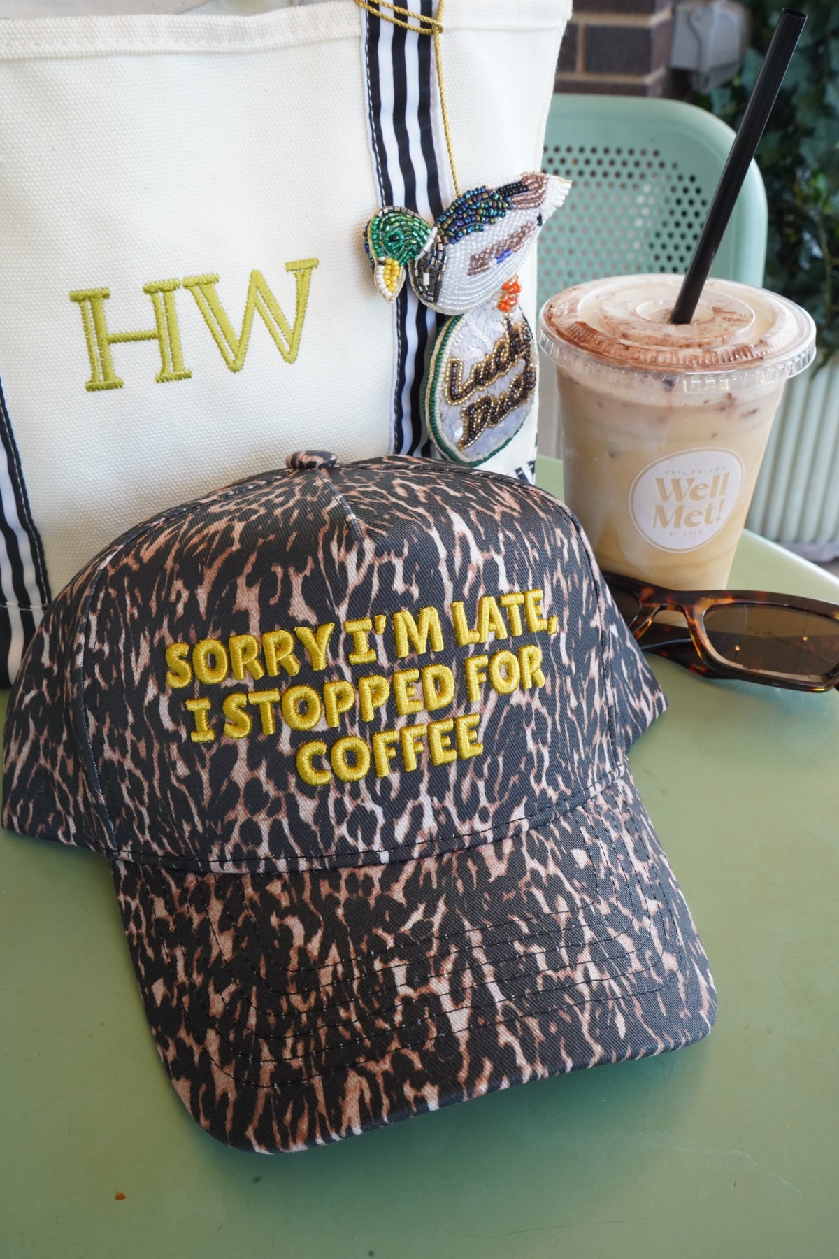 Sorry I'm Late, I Stopped for Coffee - Luxe Leopard Trucker Hat