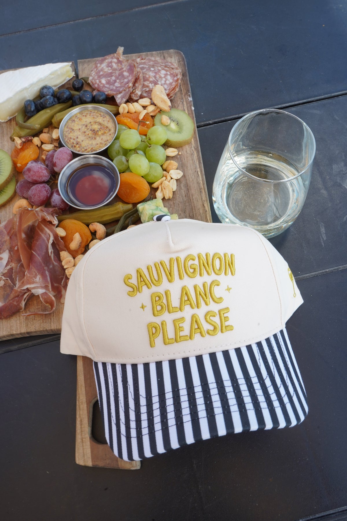 Sauvignon Blanc Please - Black & White Stripe Trucker Hat