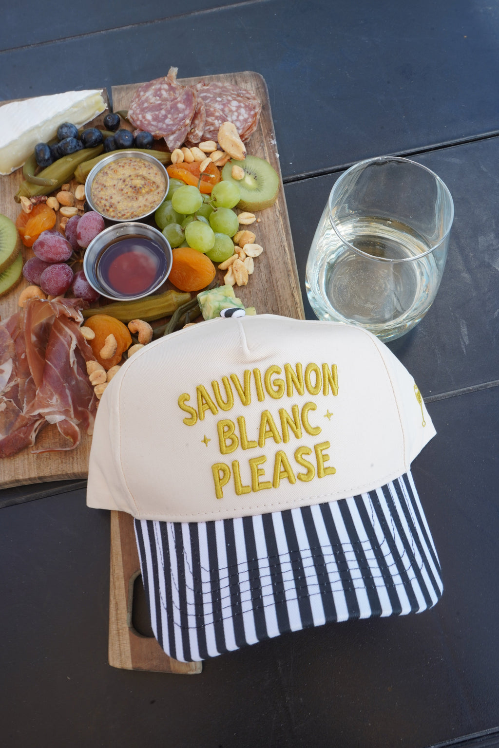 Sauvignon Blanc Please - Black & White Stripe Trucker Hat