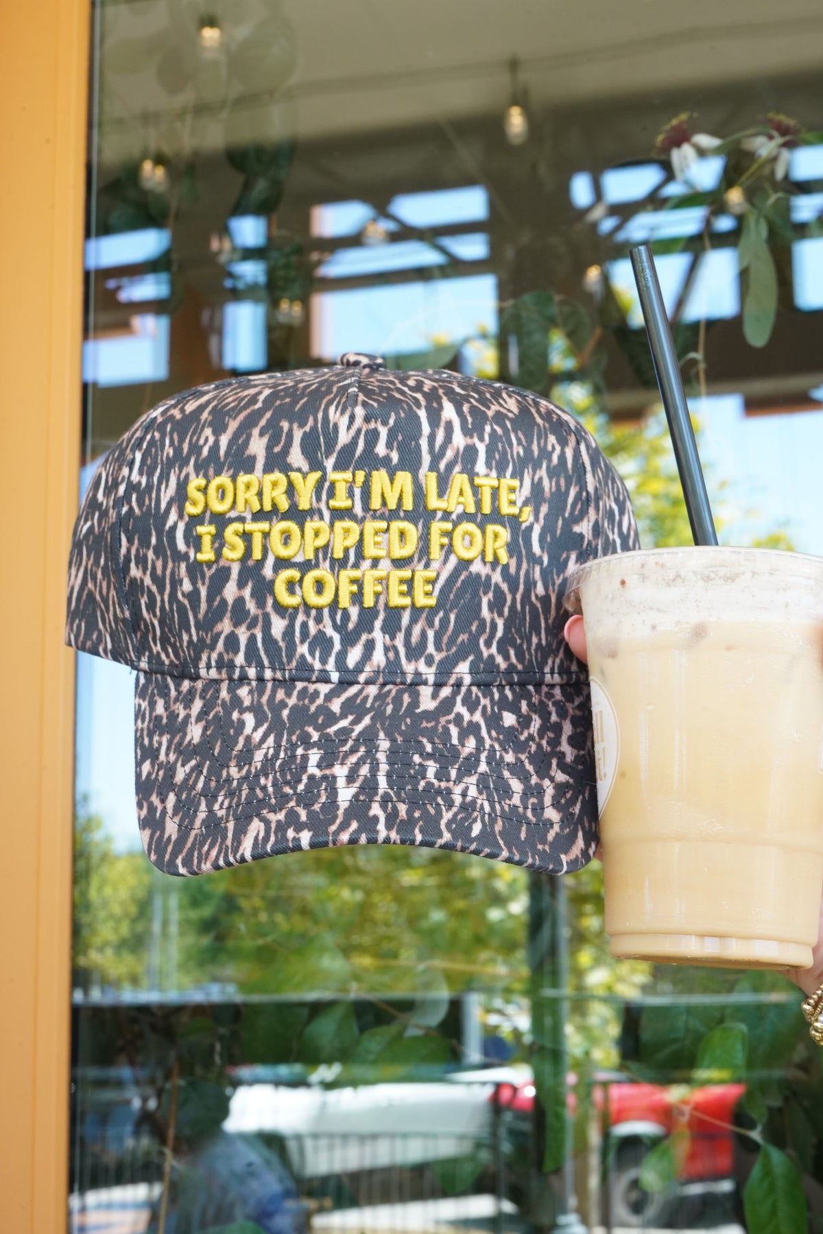 Sorry I'm Late, I Stopped for Coffee - Luxe Leopard Trucker Hat