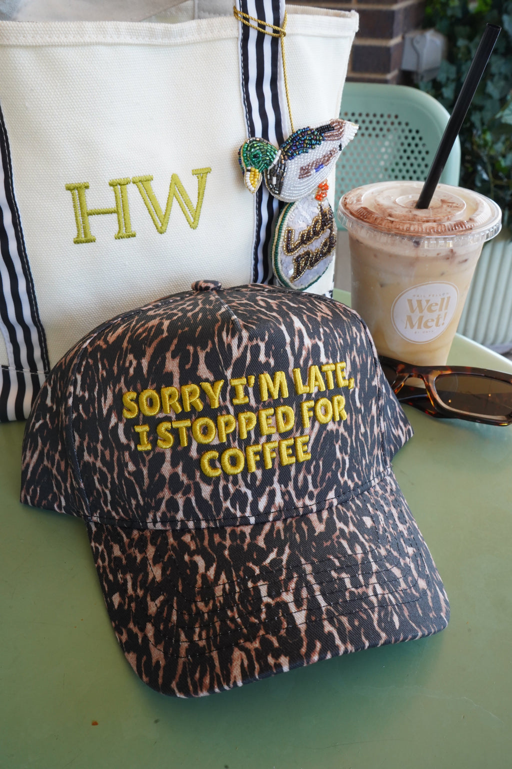 Sorry I'm Late, I Stopped for Coffee - Luxe Leopard Trucker Hat