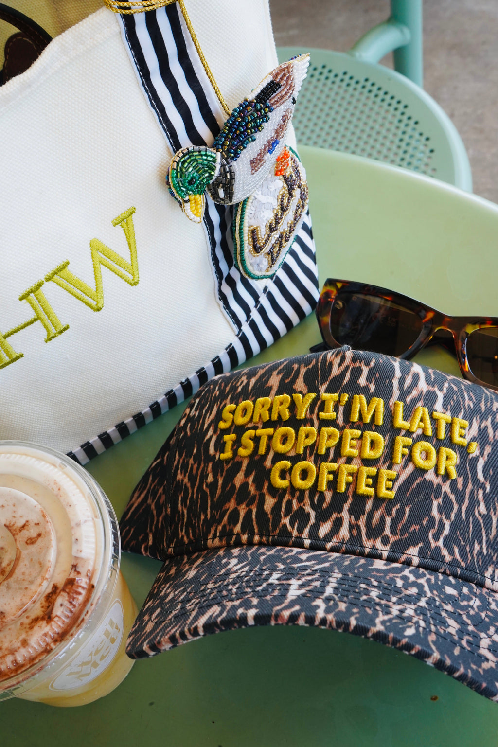 Sorry I'm Late, I Stopped for Coffee - Luxe Leopard Trucker Hat