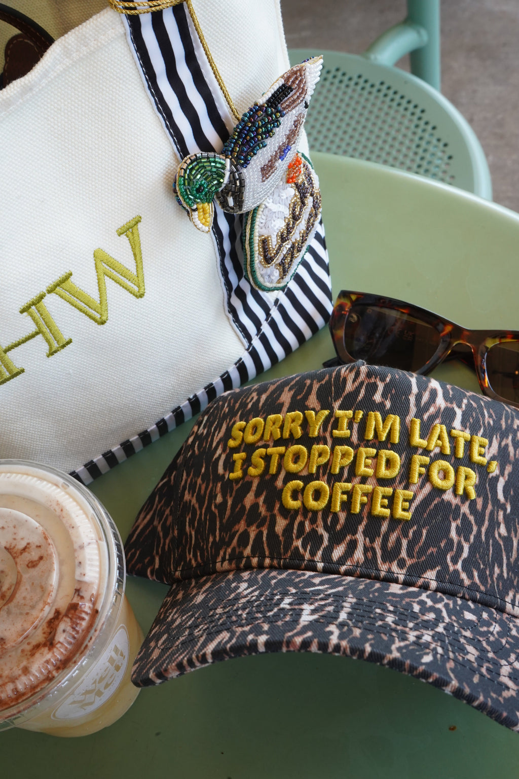 Sorry I'm Late, I Stopped for Coffee - Luxe Leopard Trucker Hat