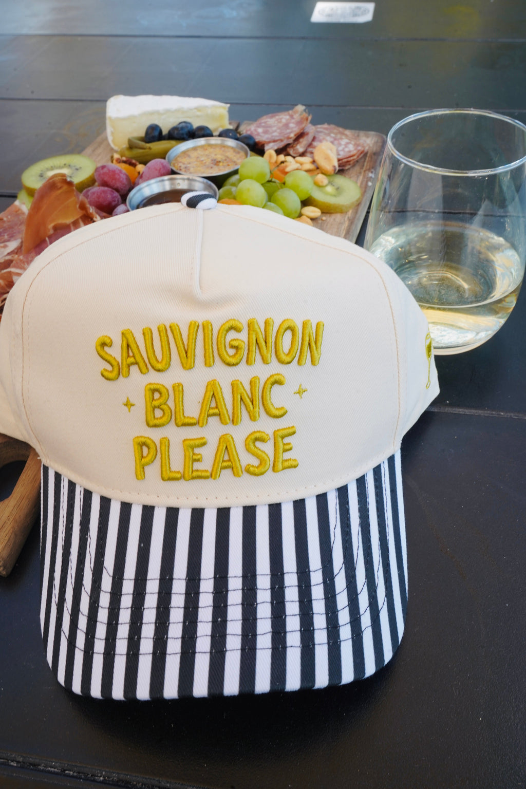 Sauvignon Blanc Please - Black & White Stripe Trucker Hat
