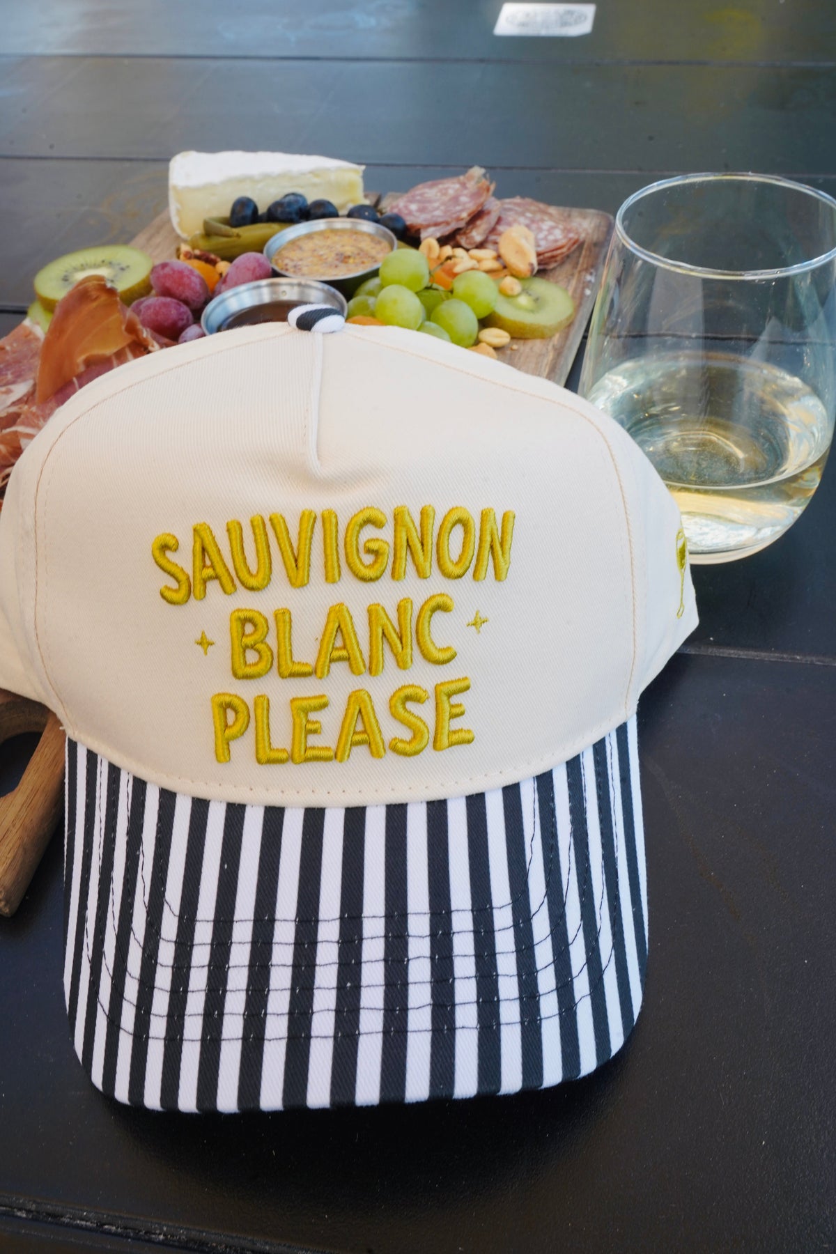 Sauvignon Blanc Please - Black & White Stripe Trucker Hat