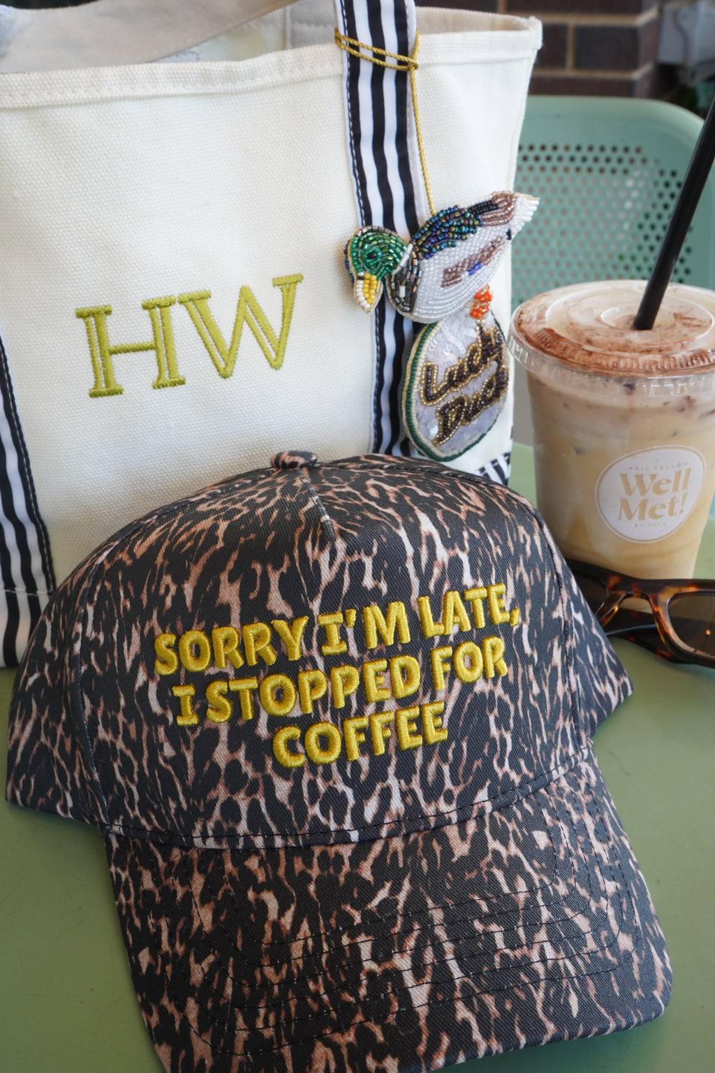 Sorry I'm Late, I Stopped for Coffee - Luxe Leopard Trucker Hat