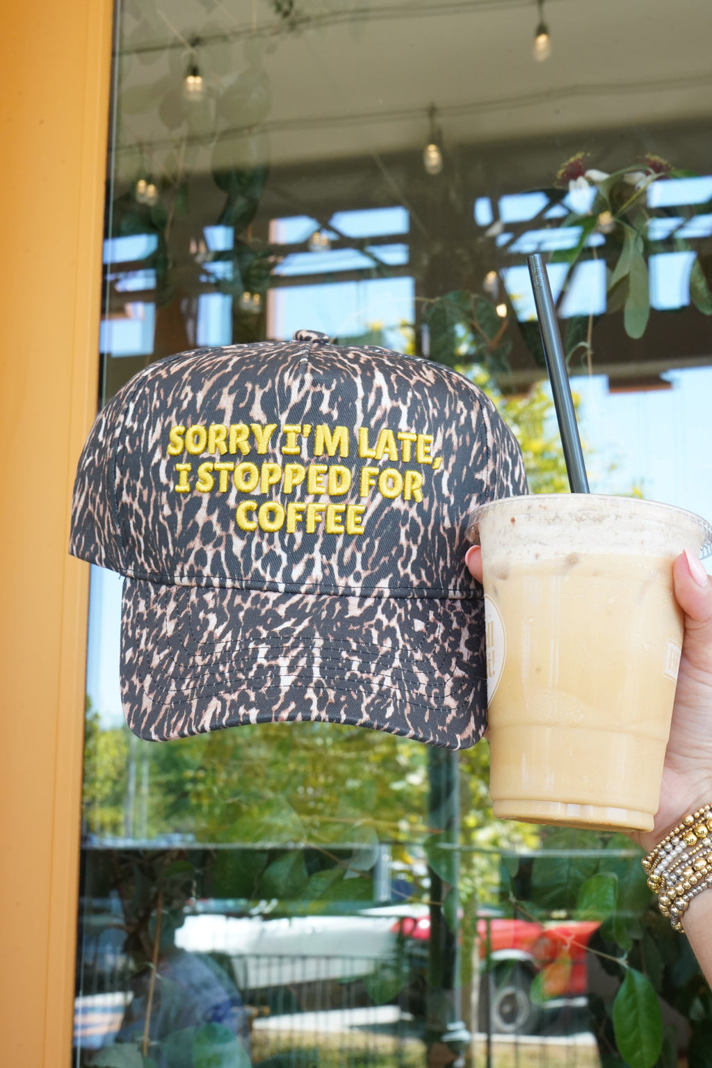 Sorry I'm Late, I Stopped for Coffee - Luxe Leopard Trucker Hat