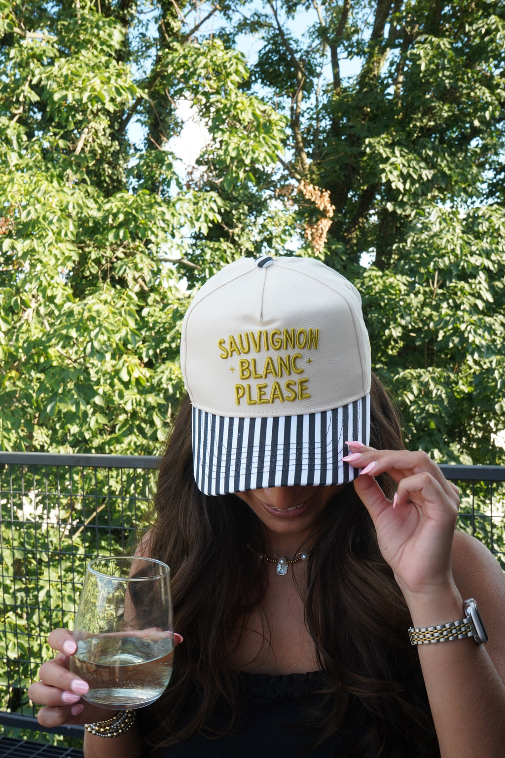 Sauvignon Blanc Please - Black & White Stripe Trucker Hat