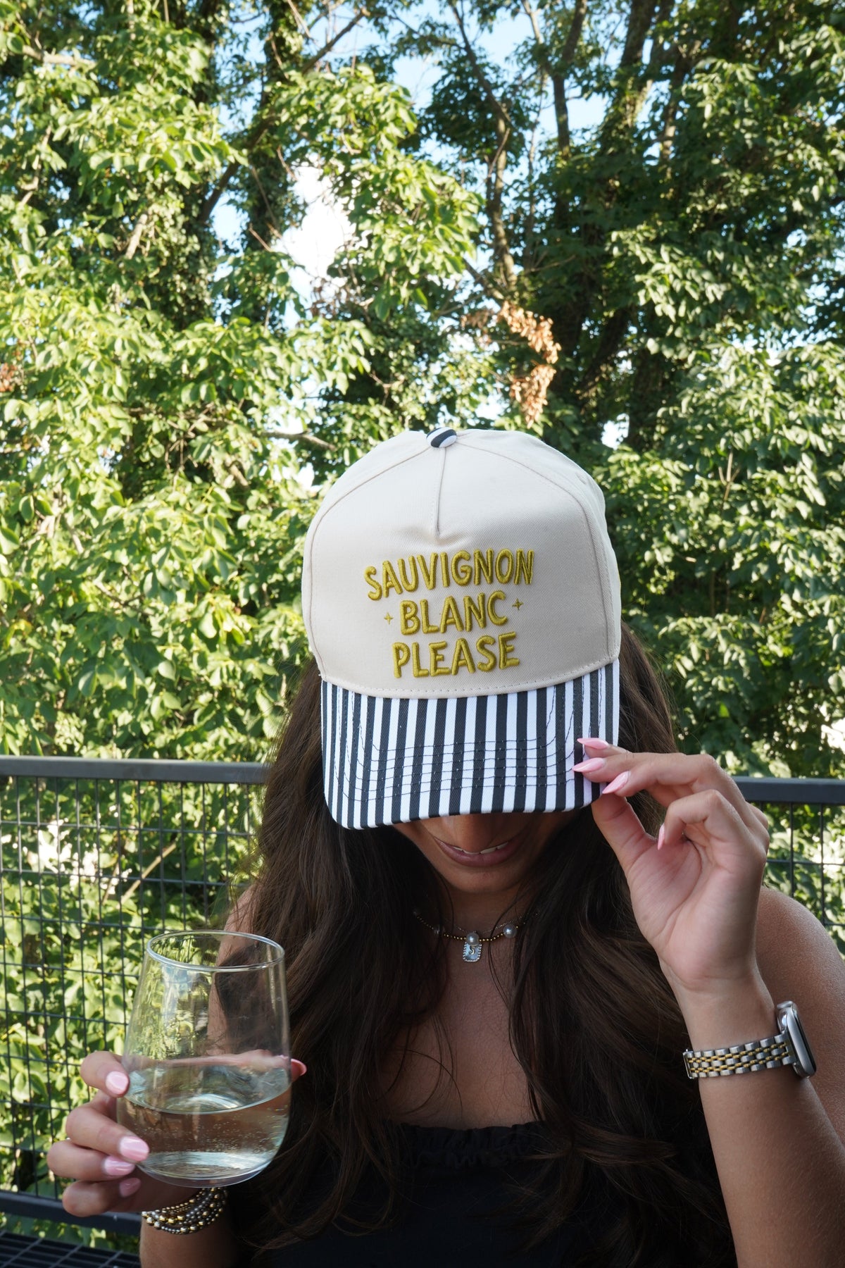 Sauvignon Blanc Please - Black & White Stripe Trucker Hat