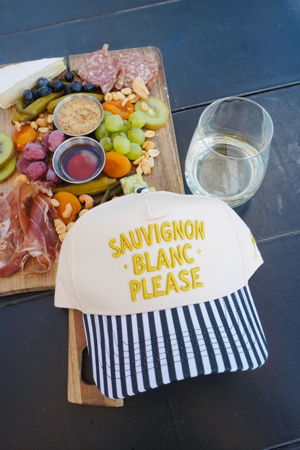 Sauvignon Blanc Please - Black & White Stripe Trucker Hat