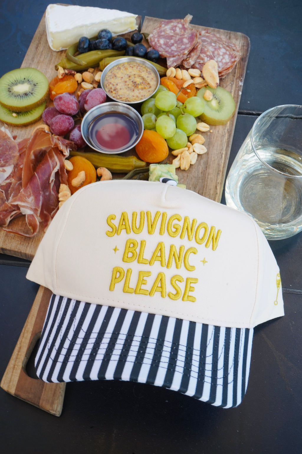 Sauvignon Blanc Please - Black & White Stripe Trucker Hat