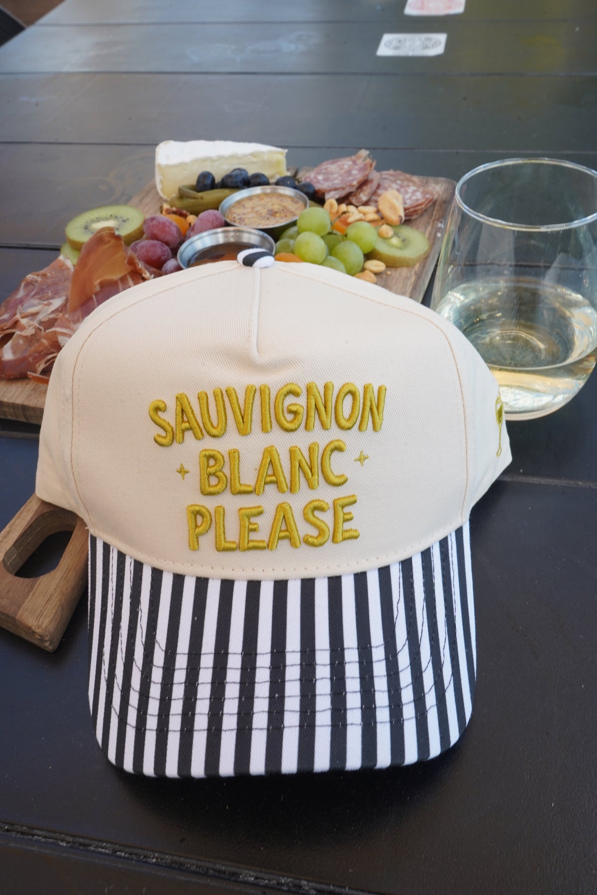 Sauvignon Blanc Please - Black & White Stripe Trucker Hat