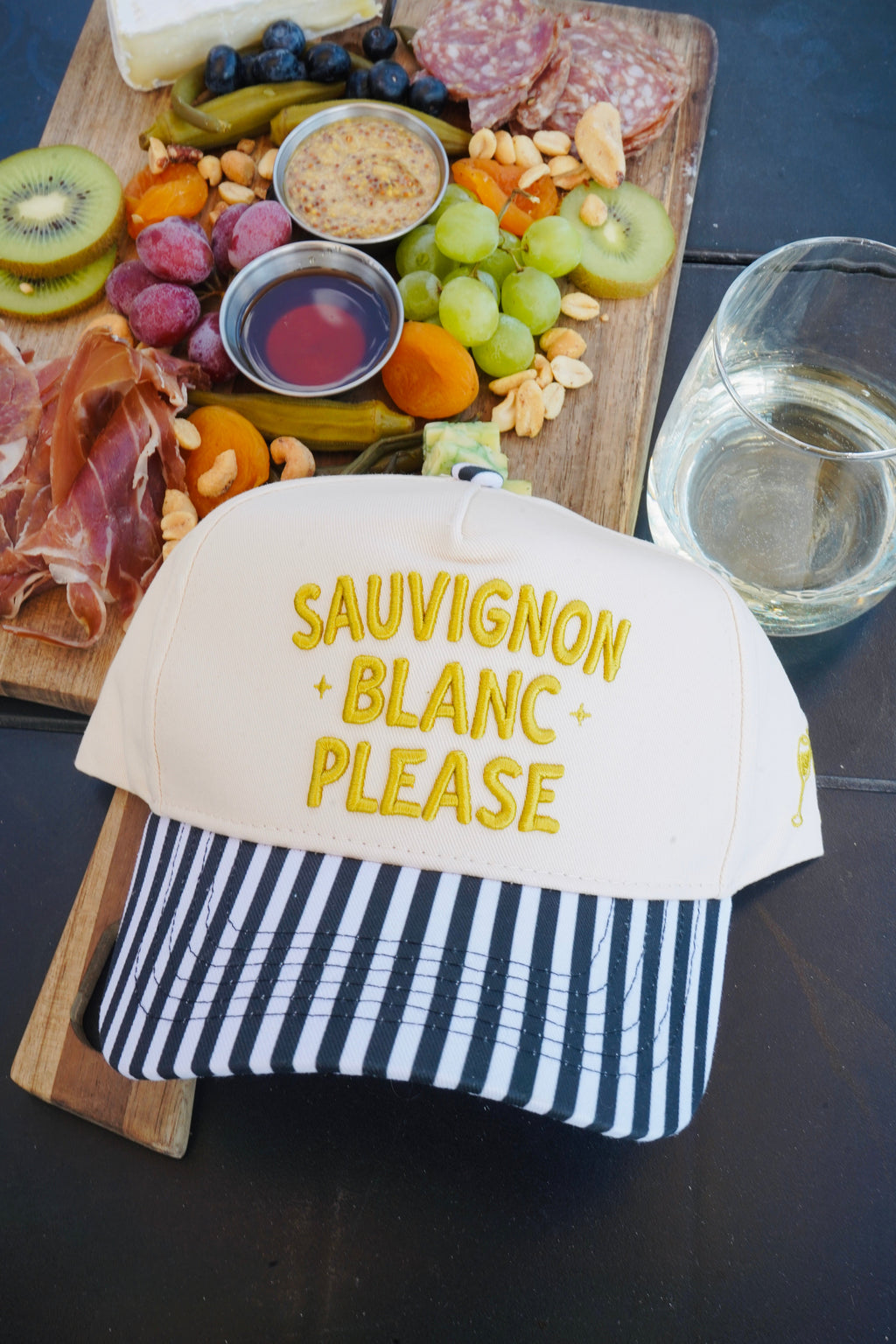 Sauvignon Blanc Please - Black & White Stripe Trucker Hat