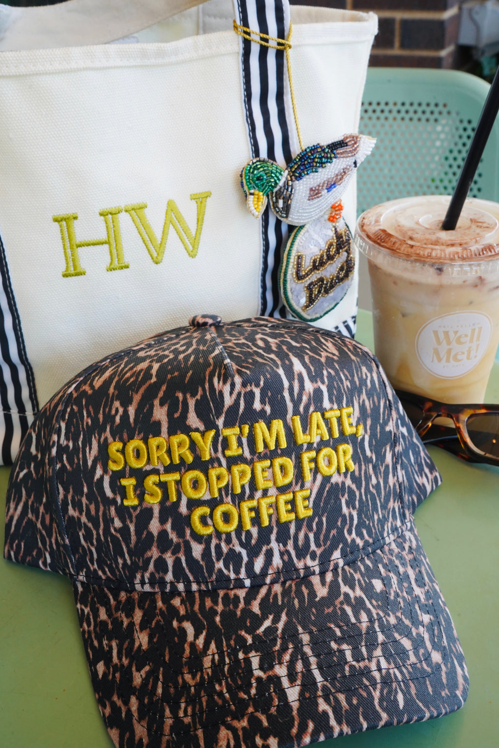 Sorry I'm Late, I Stopped for Coffee - Luxe Leopard Trucker Hat