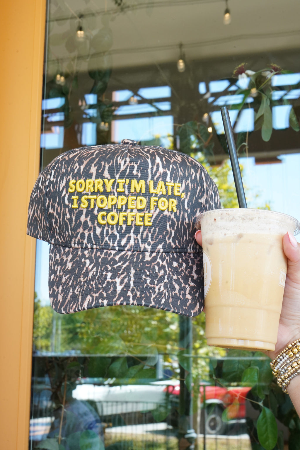Sorry I'm Late, I Stopped for Coffee - Luxe Leopard Trucker Hat