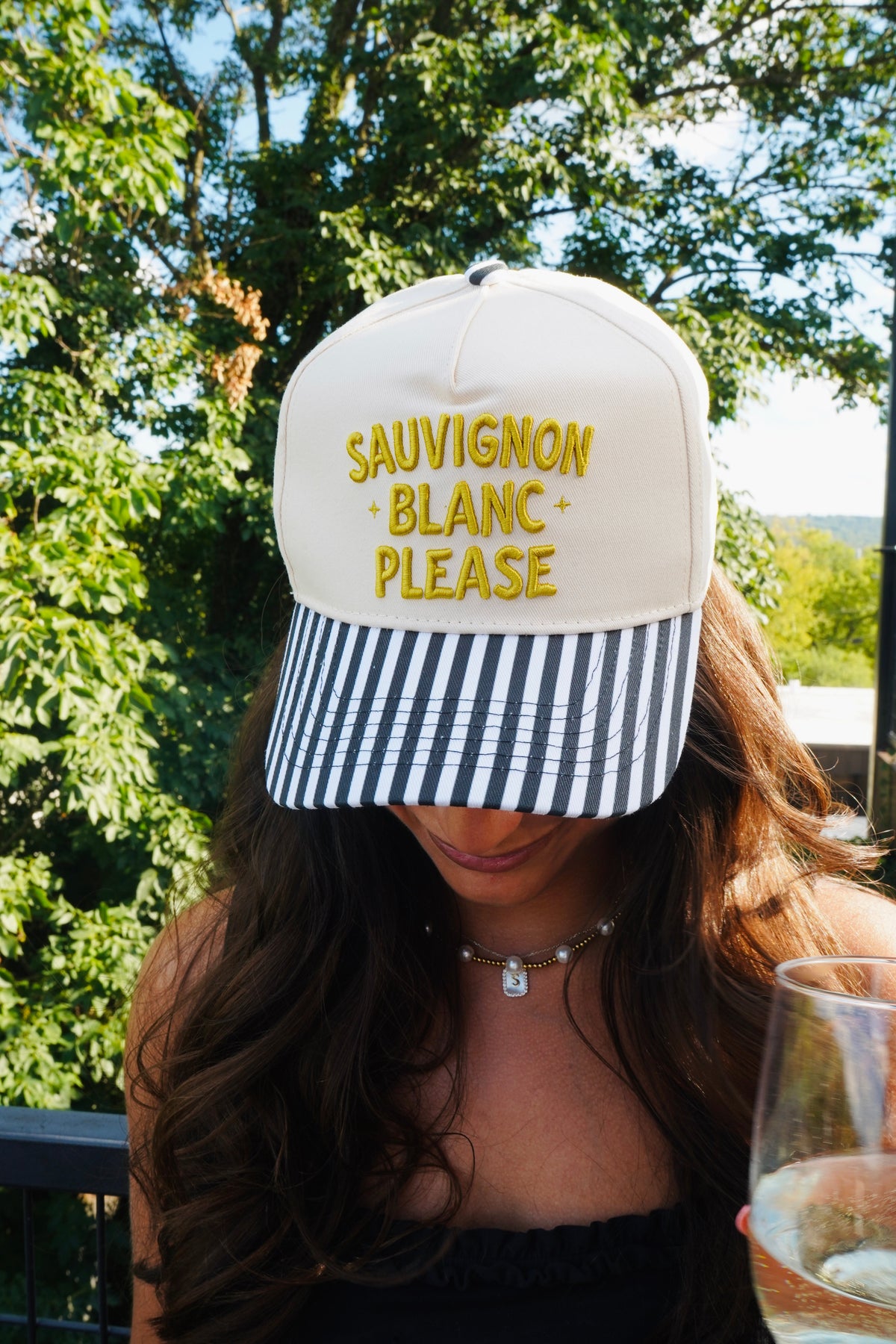 Sauvignon Blanc Please - Black & White Stripe Trucker Hat